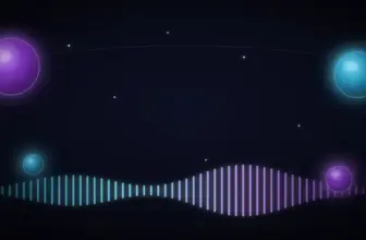 Abstrakte Sprach-Wellenform im Verlauf von Blau zu Violett zwischen leuchtenden Knotenpunkten