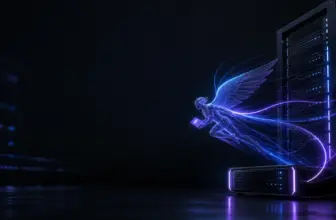 Hermes Agent als leuchtende digitale Botenfigur neben einem Server-Rack