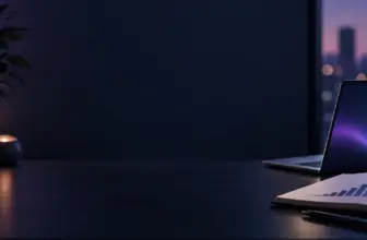 Dunkler Schreibtisch mit Laptop und offenem Notizbuch mit aufsteigendem Balkendiagramm als Sinnbild für SEO-Rankings ohne Abo